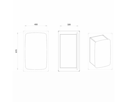Technický nákres umývadla s rozmermi