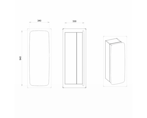 Technický nákres kúpeľňovej skrinky s rozmermi