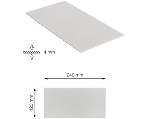 Biela izolačná doska s rozmermi 240 mm x 120 mm x 4 mm