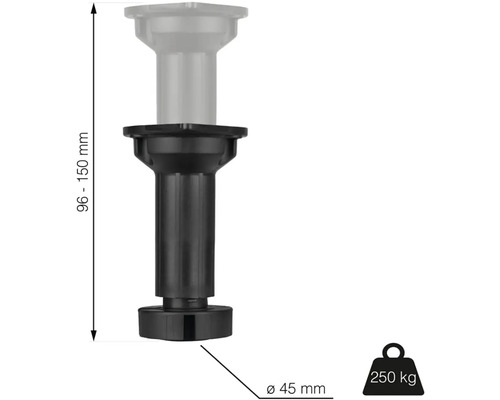 Nastaviteľná noha s priemerom 45 mm a nosnosťou 250 kg