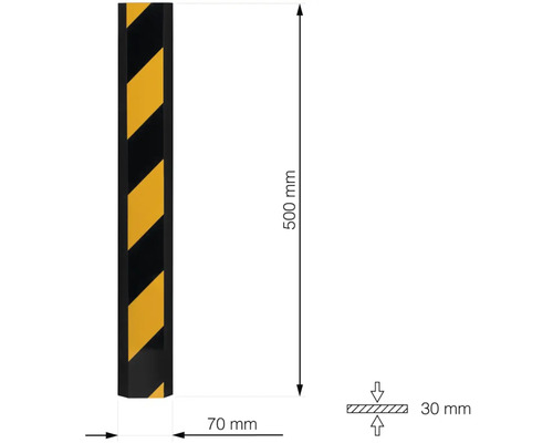 Nárazuvzdorný profil s rozmermi 500 x 70 x 30 mm