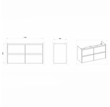 Technický nákres skrinky pod umývadlo s rozmermi 1180 x 640 x 405 mm.