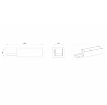 Technický nákres zásuvkového prvku s rozmermi 450 x 110 x 90 mm.