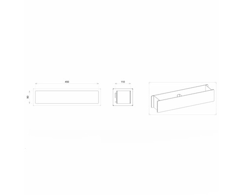 Technický výkres poštovej schránky s rozmermi.