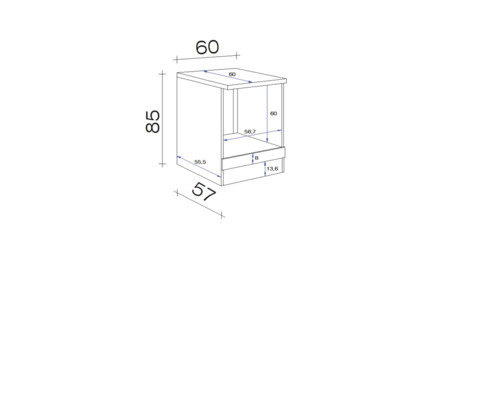 Technický nákres skrine s rozmermi