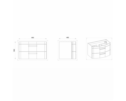 Technický výkres skrinky pod umývadlo s rozmermi