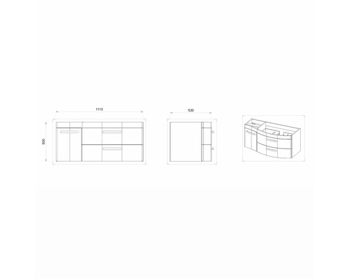 Technický nákres skrinky pod umývadlo s rozmermi