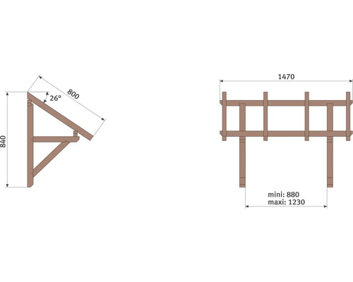 Technický nákres nástennej konzoly s rozmermi