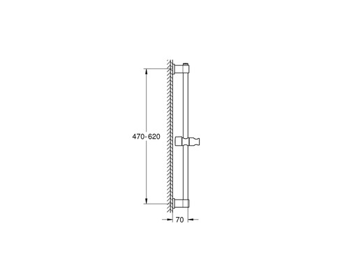 Technický nákres sprchovej tyče s rozmermi.