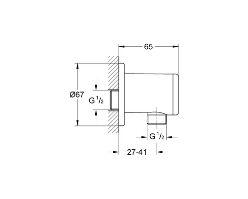 Technický nákres vodovodnej batérie s rozmermi