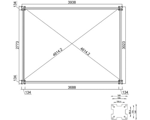 Technický výkres obdĺžnikového stavebného plánu s rozmermi