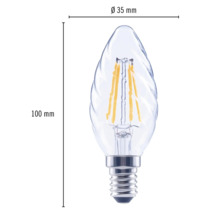 Číra LED žiarovka v tvare sviečky s päticou E14, priemer 35 mm a výška 100 mm