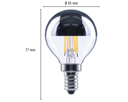Žiarovka Globe s päticou E14, priemer 45 milimetrov a výška 77 milimetrov