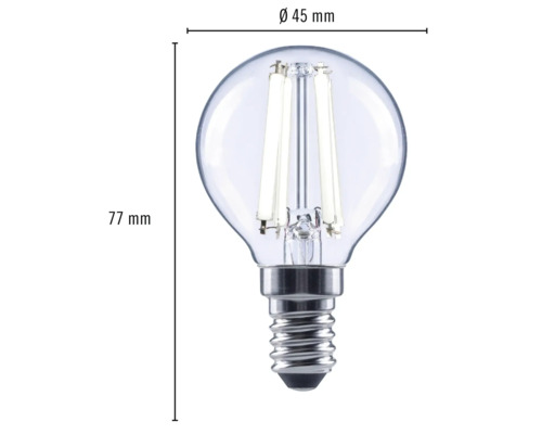 Číra LED žiarovka s päticou E14, priemer 45 mm a výška 77 mm
