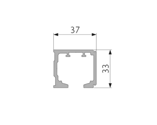 Technický nákres profilu s rozmermi 37 a 33 milimetrov.