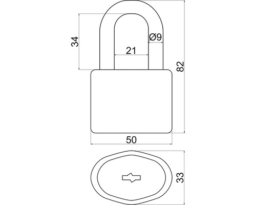Technický nákres visiaceho zámku s rozmermi