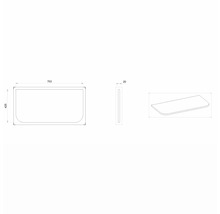 Technický výkres umývadlovej dosky s rozmermi.