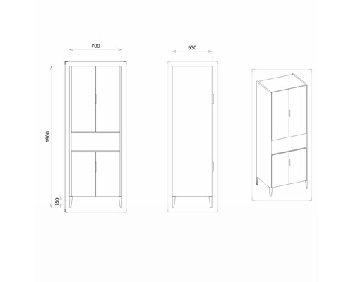 Technický nákres skrine s rozmermi