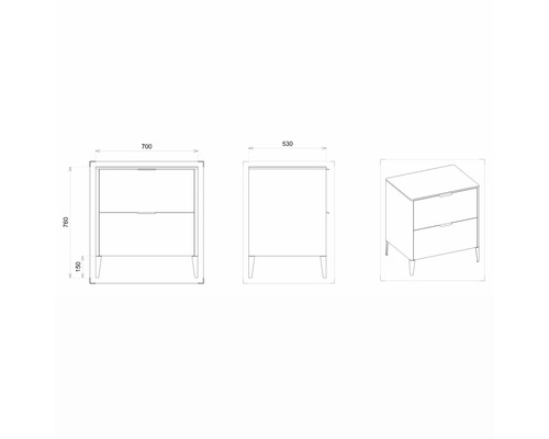 Nákres skrinky pod umývadlo s rozmermi