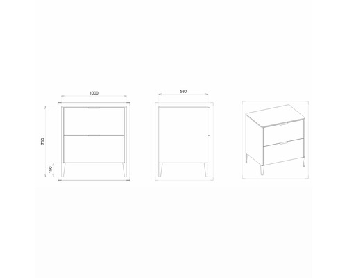 Technický výkres skrinky pod umývadlo s rozmermi