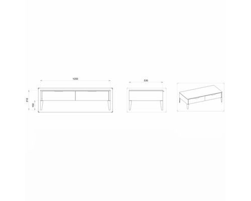 Nákres konferenčného stolíka s rozmermi