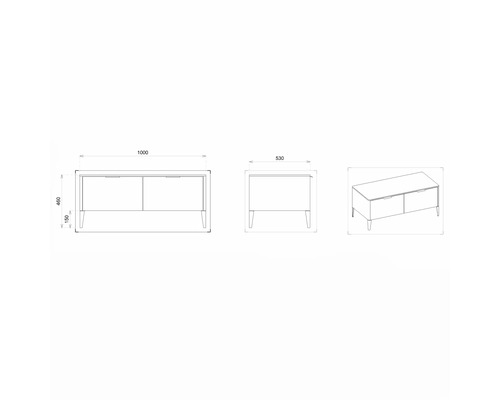 Technický výkres skrinky pod umývadlo s rozmermi