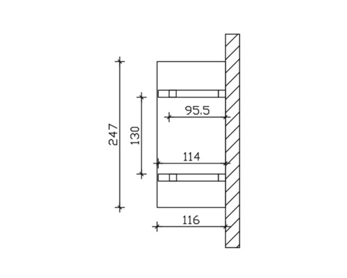 Technický výkres nástennej police s rozmermi