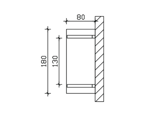 Technický nákres nástennej skrine s rozmermi 180 x 130 x 80 milimetrov.