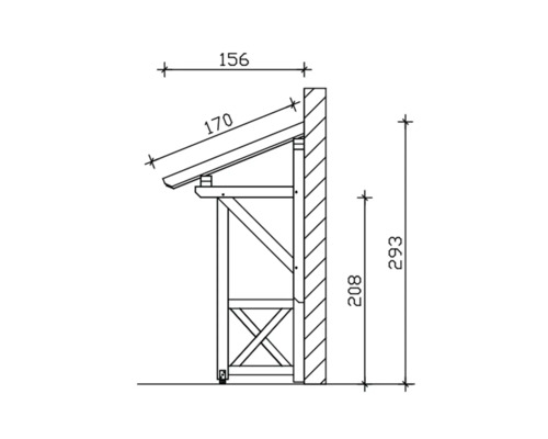 Technický nákres dreveného prístrešku s rozmermi