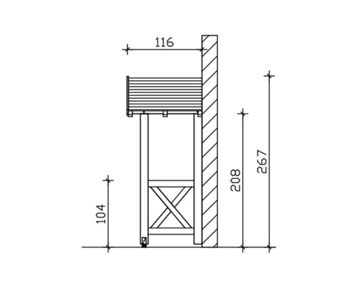 Technický nákres nástenného stola s rozmermi
