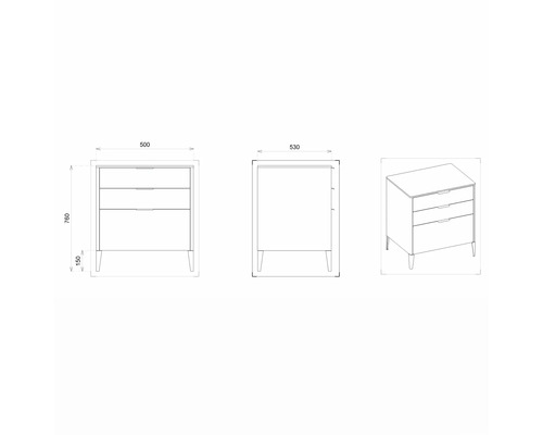 Nákres skrinky pod umývadlo s rozmermi