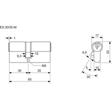 Technický nákres dverového valca s rozmermi