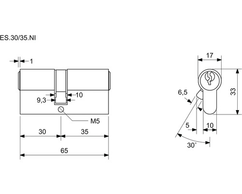 Technický nákres dverového valca s rozmermi