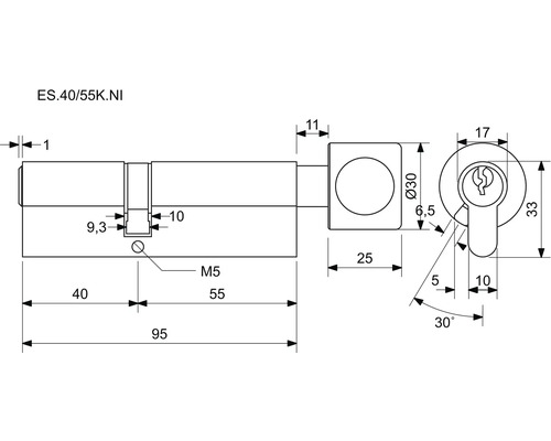 Technický nákres cylindrickej vložky s rozmermi