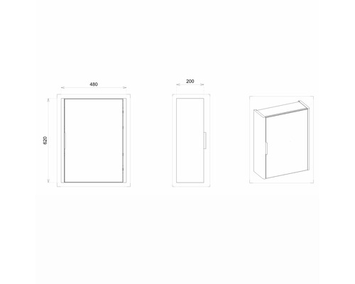 Technický nákres kúpeľňovej skrinky s rozmermi