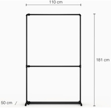Kovový vešiak na oblečenie s rozmermi 110 cm šírka, 181 cm výška a 50 cm hĺbka