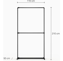 Kovový vešiak na oblečenie s rozmermi 110 cm šírka, 210 cm výška a 50 cm hĺbka