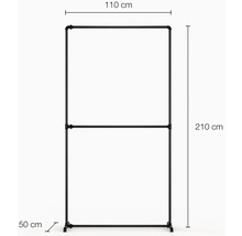 Stojan na oblečenie s rozmermi 110 cm šírky a 210 cm výšky