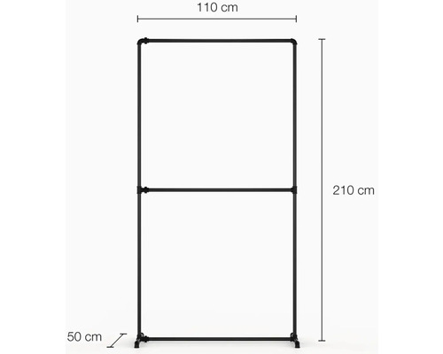 Stojan na oblečenie s rozmermi 110 cm šírky a 210 cm výšky