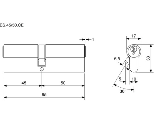 Technický nákres dverového valca s rozmermi