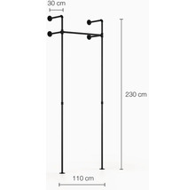 Čierny vešiak na oblečenie s rozmermi 230 cm výška, 110 cm šírka a 30 cm hĺbka