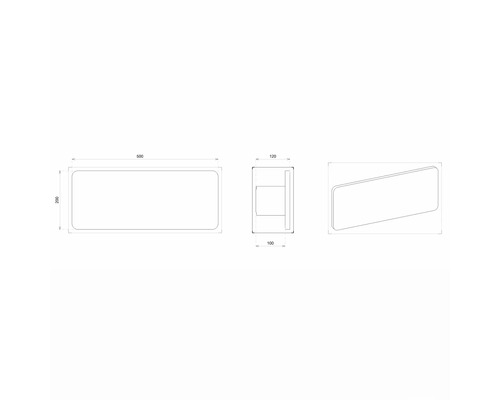 Technický nákres zrkadla s rozmermi