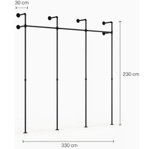 Voľne stojaci vešiak na odevy z oceľovej rúrky, výška 230 cm a šírka 330 cm