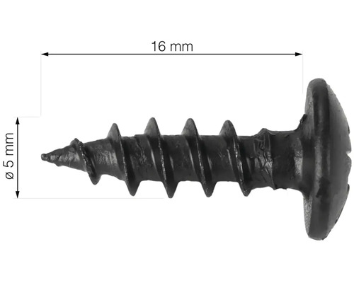 Čierna skrutka do dreva 16 mm s priemerom 5 mm