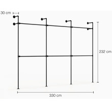 Stojan na šaty z rúrok s rozmermi 330 x 232 x 30 centimetrov