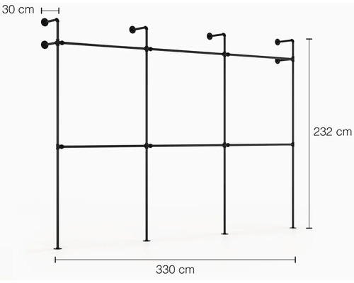 Stojan na šaty z rúrok s rozmermi 330 x 232 x 30 centimetrov
