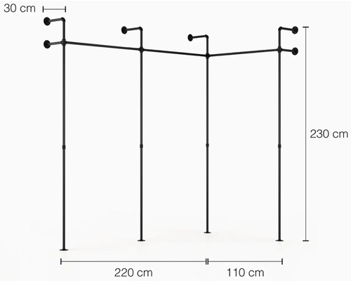 Stojan na šaty z oceľových rúrok s rozmermi 230 krát 220 krát 110 centimetrov