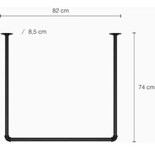 Rozmery kovového držiaka police: šírka 82 cm, výška 74 cm a hĺbka 8,5 cm.