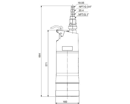 Technický nákres čerpadla s rozmermi