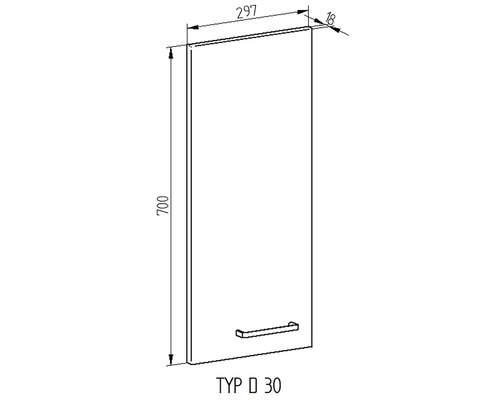Technický nákres skrinky s rozmermi 700 x 297 x 18 mm.